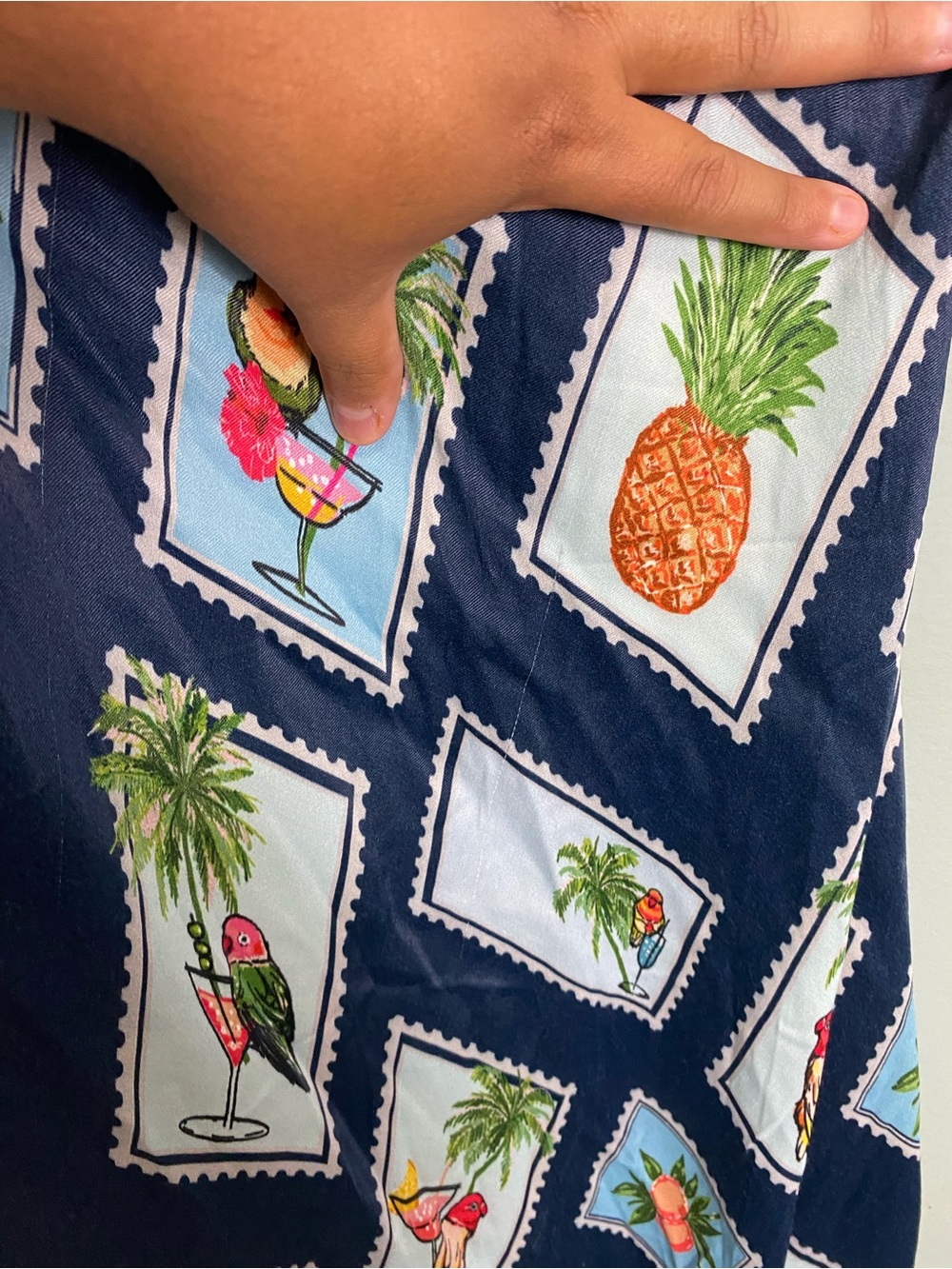 Anthropologie Conditions Apply Chloe Maxi Slip Dress Blue Stamp Bird 2X Tropical - Picture 5 of 9